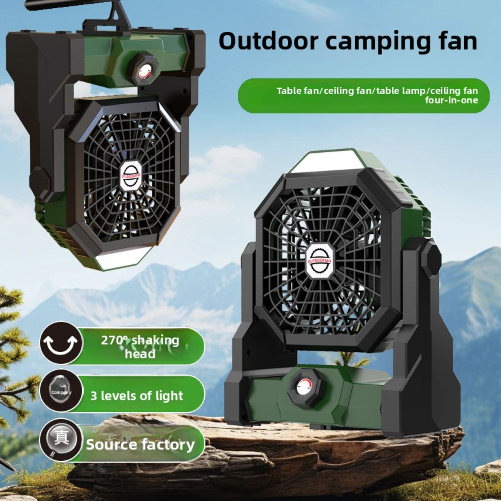 Outdoor Lighting Wireless - Ventilateur de camping portable 4 en