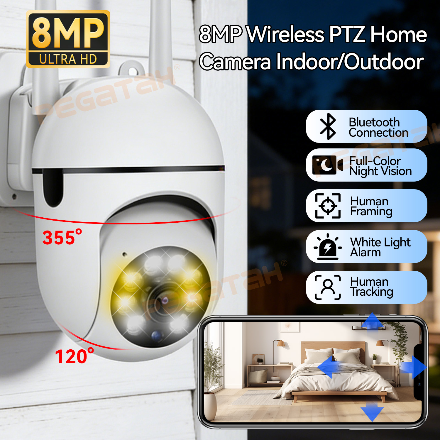 Outdoor Lighting Track - Caméra de vidéosurveillance IP Wifi 8MP