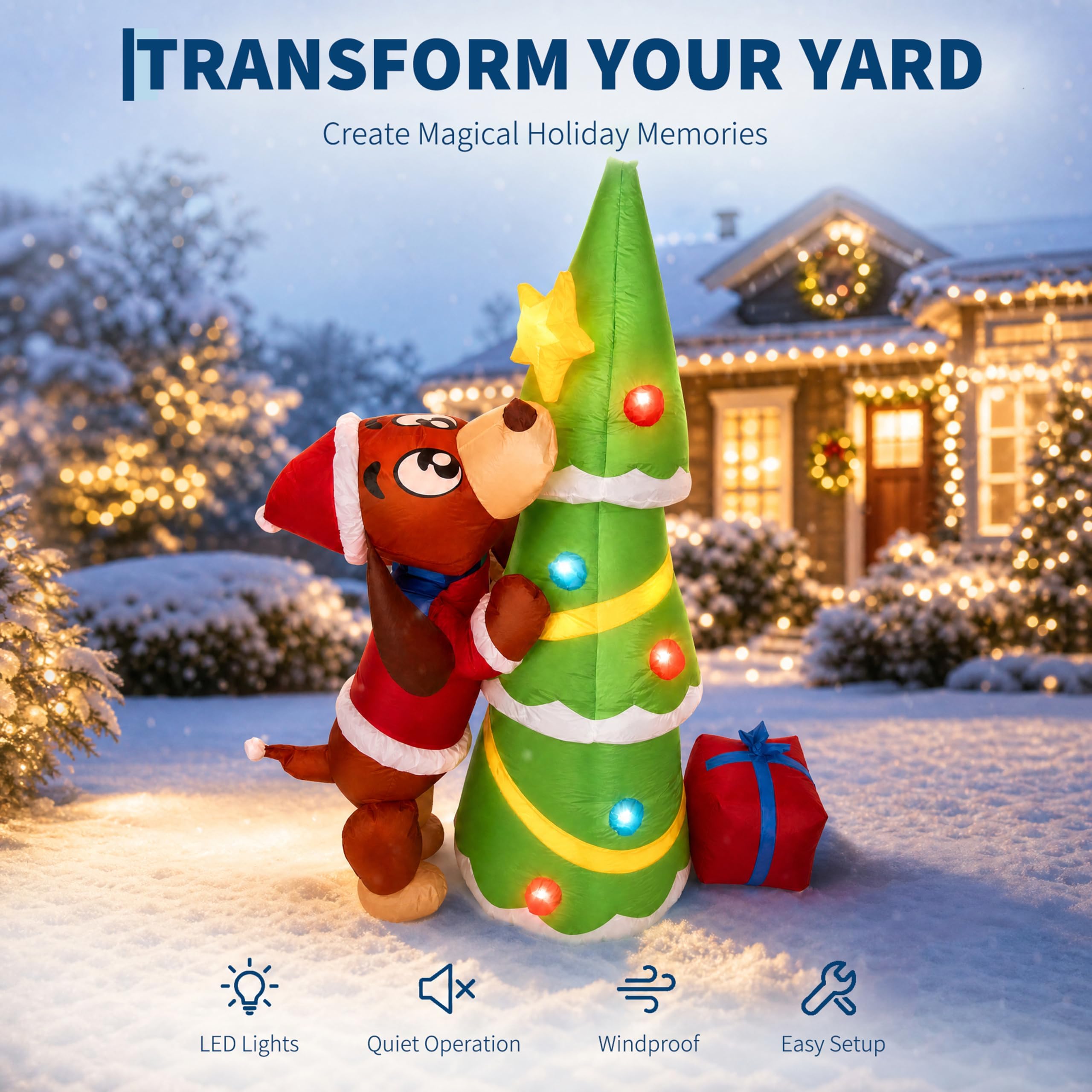 Chien de Noël gonflable géant  - Outdoor Lighting Effects avis et prix